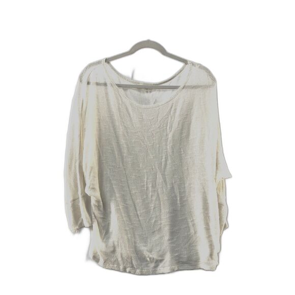 Velvet Ivory Crew Neck Open Knit Lightweight Sweater 3/4 Sleeve S - Made in USA - Picture 2 of 9